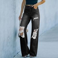 Women's Holiday Streetwear Solid Color Full Length Washed Jeans Wide Leg Pants sku image 6