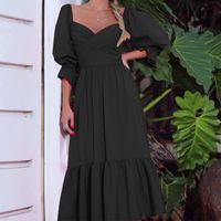 Women's Irregular Skirt Simple Style U Neck Long Sleeve Solid Color Maxi Long Dress sku image 2