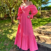 Frau Unregelmäßiger Rock Einfacher Stil U-ausschnitt Lange Ärmel Einfarbig Maxi Langes Kleid sku image 5