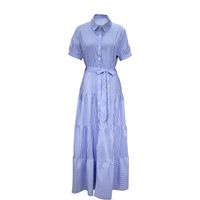 Women's Regular Dress Simple Style Standing Collar Printing Short Sleeve Stripe Maxi Long Dress Daily main image 2