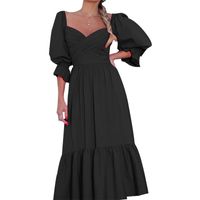 Frau Unregelmäßiger Rock Einfacher Stil U-ausschnitt Lange Ärmel Einfarbig Maxi Langes Kleid main image 5
