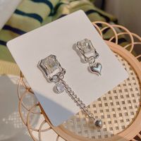 Wholesale Jewelry 1 Pair Cool Style Square Heart Shape Alloy Zircon Drop Earrings sku image 1