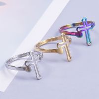 Wholesale Ethnic Style Cross Stainless Steel Open Ring main image 5