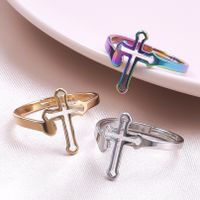 Wholesale Ethnic Style Cross Stainless Steel Open Ring main image 1