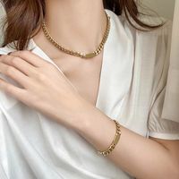 Wholesale Simple Style U Shape Titanium Steel Bracelets Necklace Jewelry Set sku image 6
