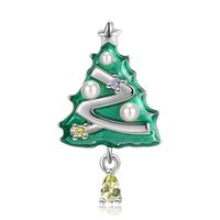Modern Style Christmas Tree Sterling Silver Enamel Plating Inlay Pearl Zircon Necklace Pendant sku image 2