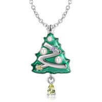 Modern Style Christmas Tree Sterling Silver Enamel Plating Inlay Pearl Zircon Necklace Pendant main image 2