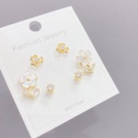 1 Set Vacation Flower Copper Inlay Zircon Ear Studs main image 1