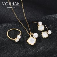 Simple Style Ginkgo Leaf Copper Inlay Pearl Women's Rings Earrings Necklace sku image 3