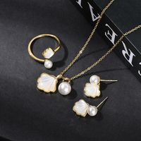 Simple Style Ginkgo Leaf Copper Inlay Pearl Women's Rings Earrings Necklace sku image 5