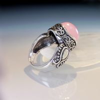 Vintage Inlaid Round Pink Crystal Hibiscus Stone Ring main image 4