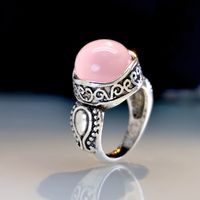 Vintage Inlaid Round Pink Crystal Hibiscus Stone Ring main image 2