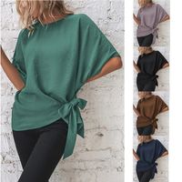 Women's T-shirt Half Sleeve Blouses Bowknot Streetwear Solid Color main image 1