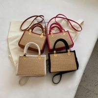 Women's Straw Solid Color Streetwear Square Zipper Handbag main image 6