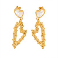 1 Pair Elegant Heart Shape Titanium Steel Inlay Shell 18k Gold Plated Drop Earrings main image 6