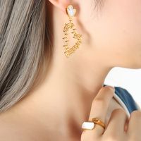 1 Pair Elegant Heart Shape Titanium Steel Inlay Shell 18k Gold Plated Drop Earrings main image 4