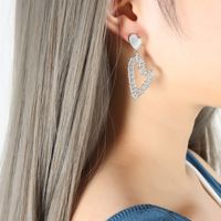1 Pair Elegant Heart Shape Titanium Steel Inlay Shell 18k Gold Plated Drop Earrings main image 3