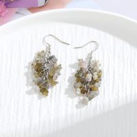 1 Pair Retro Printing Natural Stone Crystal Drop Earrings sku image 13