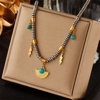 304 Stainless Steel 18K Gold Plated Vintage Style Inlay Round Sector Lightning Resin Necklace main image 1