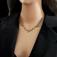 304 Stainless Steel 18K Gold Plated Vintage Style Inlay Round Sector Lightning Resin Necklace main image 3