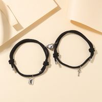 1 Pair Fashion Heart Shape Key Lock Alloy Asymmetrical Handmade Plating Silver Plated Couple Bracelets main image 6