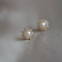 1 Par Estilo Simple Ronda Embutido Cobre Diamantes De Imitación Perla Pendientes sku image 1