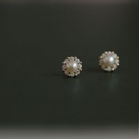 1 Pair Simple Style Round Inlay Copper Rhinestones Pearl Ear Studs main image 2