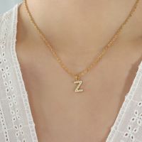 1 Piece Simple Style Letter Titanium Steel Plating Hollow Out Inlay Zircon Pendant Necklace sku image 26