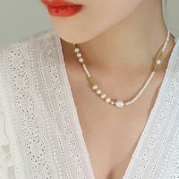 1 Piece Simple Style Circle Freshwater Pearl Shell Pearls Titanium Steel Beaded Plating Necklace main image 3
