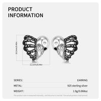 1 Pair Cool Style Heart Shape Skull Sterling Silver Enamel Plating Hollow Out Ear Studs main image 3