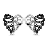 1 Pair Cool Style Heart Shape Skull Sterling Silver Enamel Plating Hollow Out Ear Studs main image 1