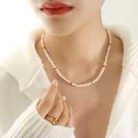 1 Piece Simple Style Circle Freshwater Pearl Titanium Steel Beaded Plating Necklace main image 5