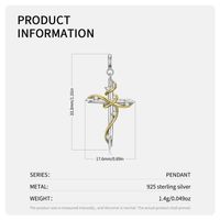 1 Piece Simple Style Cross Sterling Silver Inlay Rhinestones Pendants Jewelry Accessories main image 3