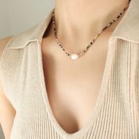 Fashion Geometric Natural Stone Titanium Steel Beaded Freshwater Pearl Necklace sku image 1