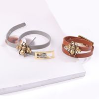 1 Piece Simple Style Bee Pu Leather Alloy Artificial Leather Alloy Couple Bracelets main image 4