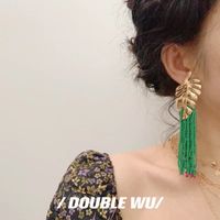 1 Pair Ethnic Style Leaf Beaded Braid Alloy Earrings main image 4