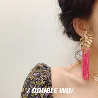 1 Pair Ethnic Style Leaf Beaded Braid Alloy Earrings sku image 1