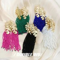 1 Pair Ethnic Style Leaf Beaded Braid Alloy Earrings main image 2