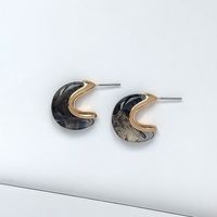 1 Pair Retro C Shape Inlaid Gold Metal Ear Studs sku image 1