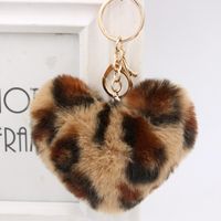 1 Piece Retro Heart Shape Leopard Alloy Plush Women's Bag Pendant Keychain sku image 4