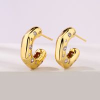 1 Pair Fashion C Shape Inlay Copper Zircon 18k Gold Plated Ear Studs main image 4