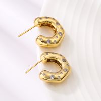 1 Pair Fashion C Shape Inlay Copper Zircon 18k Gold Plated Ear Studs main image 2