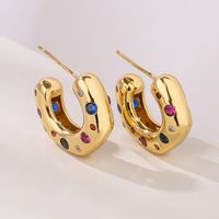 1 Pair Fashion C Shape Inlay Copper Zircon 18k Gold Plated Ear Studs main image 1