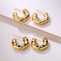 1 Pair Fashion C Shape Inlay Copper Zircon 18k Gold Plated Ear Studs main image 3