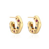 1 Pair Fashion C Shape Inlay Copper Zircon 18k Gold Plated Ear Studs sku image 1