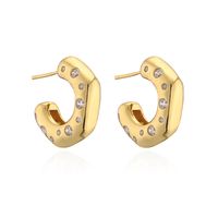 1 Pair Fashion C Shape Inlay Copper Zircon 18k Gold Plated Ear Studs sku image 2
