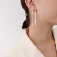 1 Par Elegante Geométrico Acero Titanio Enchapado Circón Pendientes De Gota sku image 2