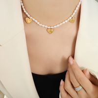 Elegant Heart Shape Freshwater Pearl Titanium Steel Beaded Necklace main image 1