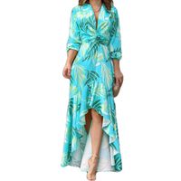 Women's Irregular Skirt Elegant V Neck Printing Long Sleeve Leaf Maxi Long Dress Daily main image 4