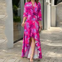 Women's Irregular Skirt Elegant V Neck Printing Long Sleeve Leaf Maxi Long Dress Daily main image 6